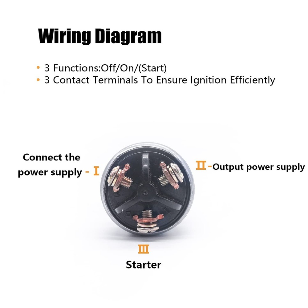 3 Wires Ignition Switch with Key 12V Universal Engine Starter Key Switch Off/...