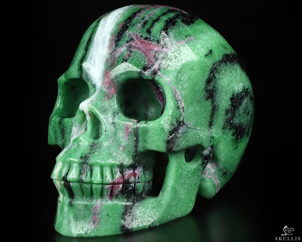 5.1" Ruby Zoisite Hand Carved Crystal Skull, Realistic, Crystal Healing