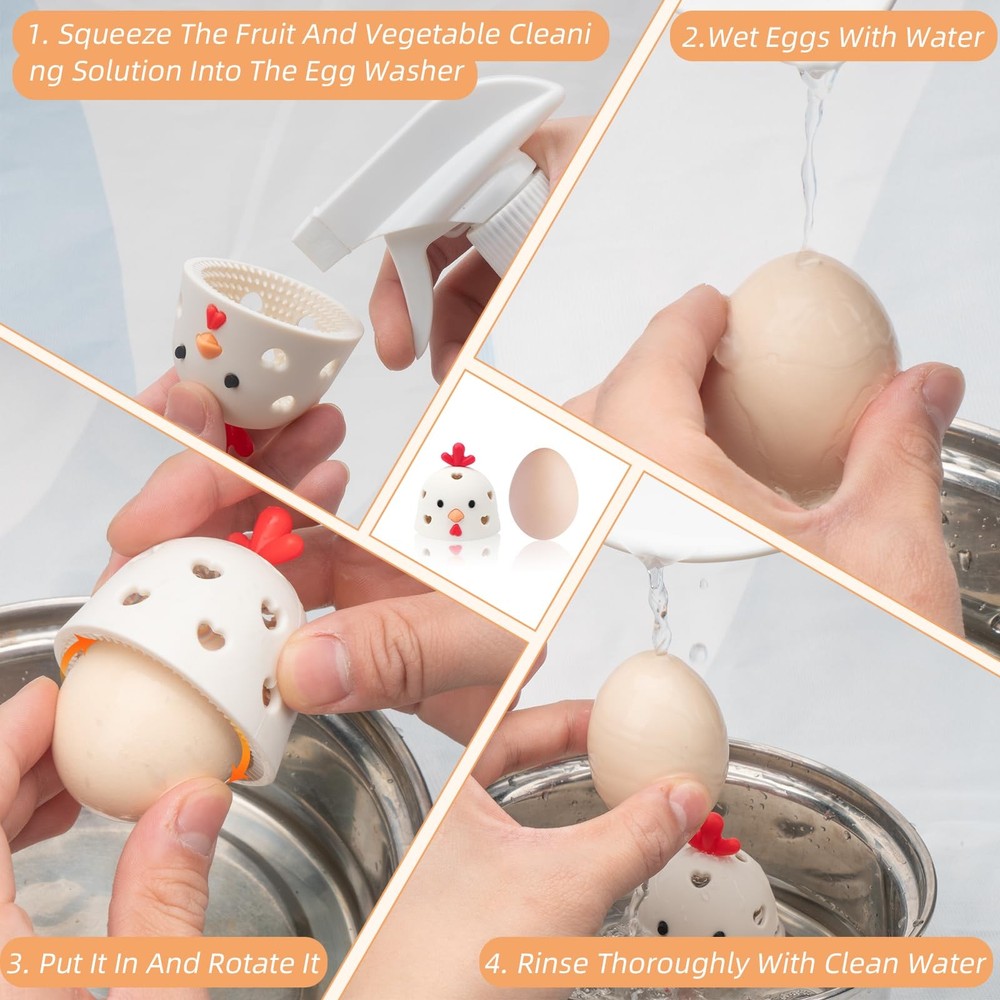 2PCS Silicone Egg Cleaner for Fresh Eggs, Washer White + Brown