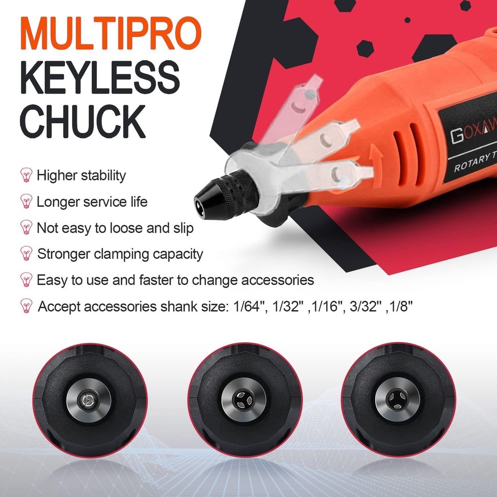 Rotary Tool Kit with Keyless Drill Chuck and Flex Shaft, Variable Speed Elect...