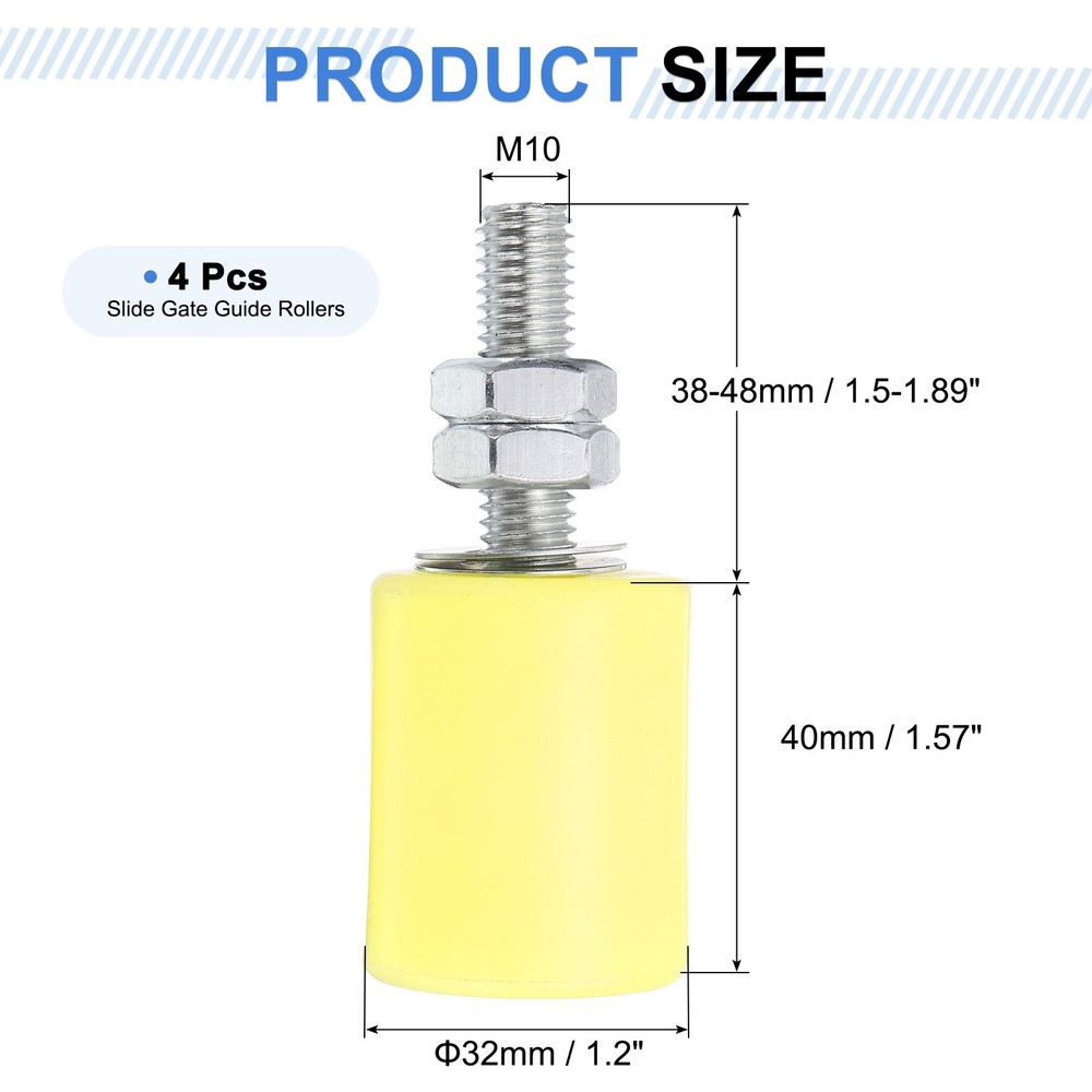 4Pcs Slide Gate Guide Roller, 1-5/8" Nylon Sliding Gate Support Assembly, Yellow