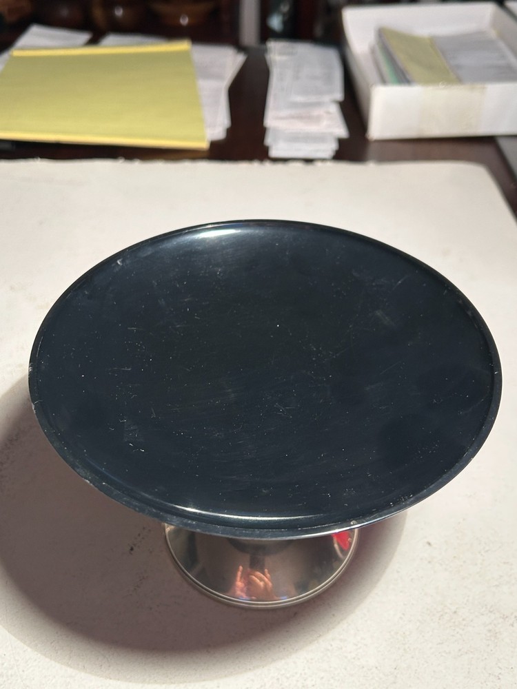 Gorham Sterling Silver Compote with Black Melamine #975 Modernism 7" Diameter