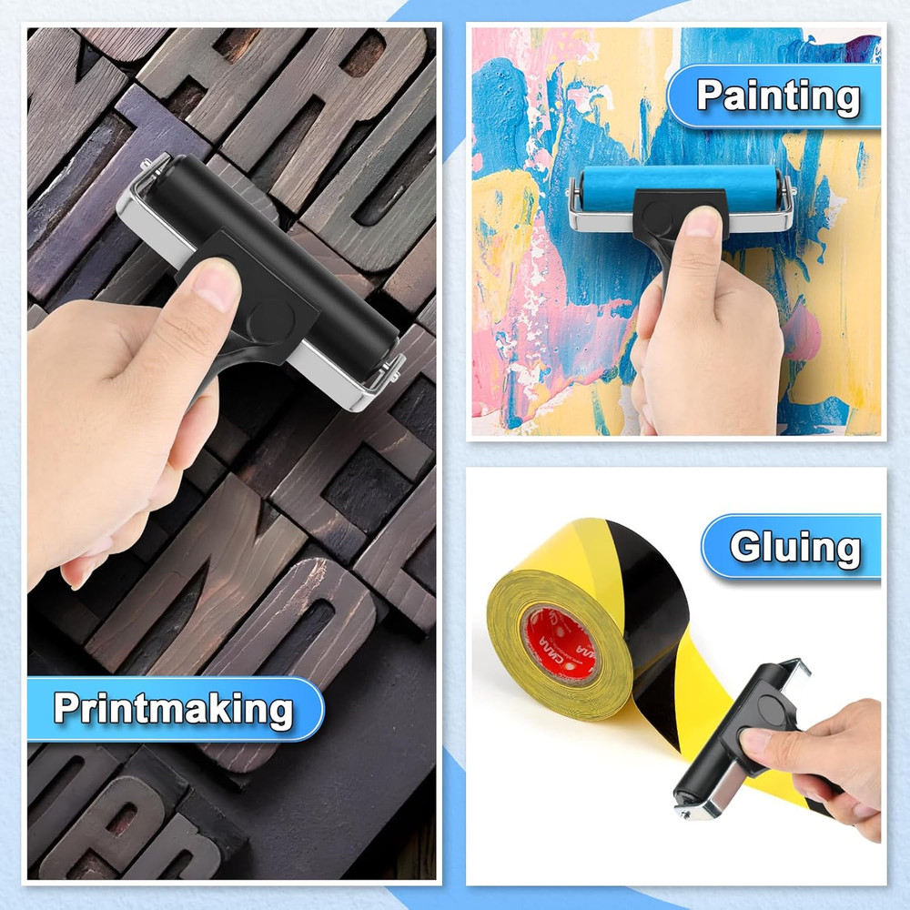 3 Pcs Rubber Brayer Roller Stamping Roller Gluing Roller Tool for Printmaking, G