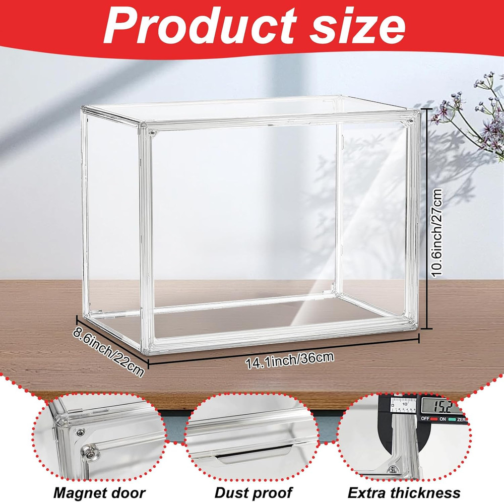 Clear Boxing Glove Display Case - Self-Assembly, UV-Protected With Black Base fo