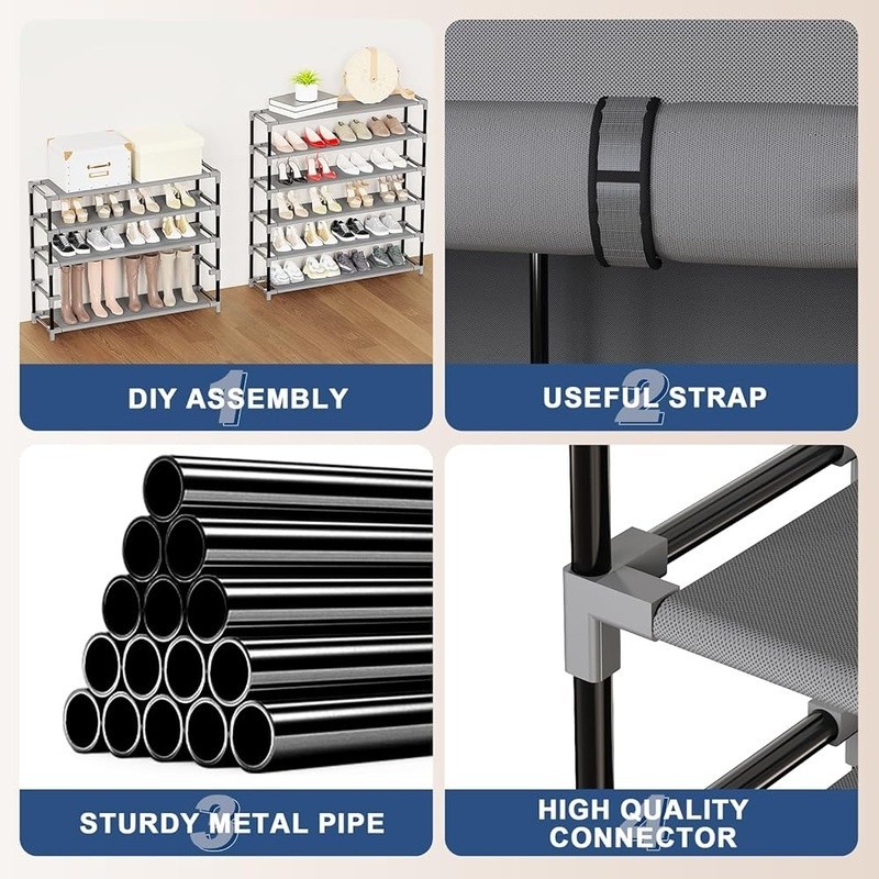 10-Tier Shoe Rack Organizer W/ Dustproof Cover Storage Solution Home Office 공간