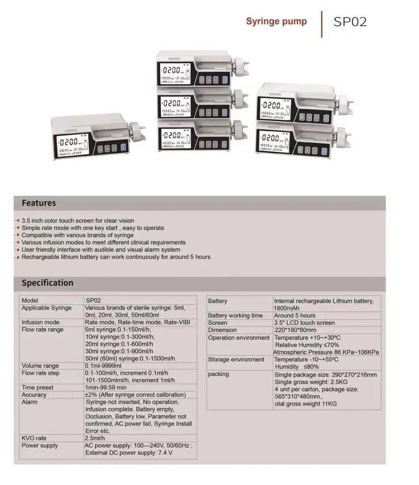 3.5 inch Touch Screen Syringe pump Stackable Type Human or Veterinary Use