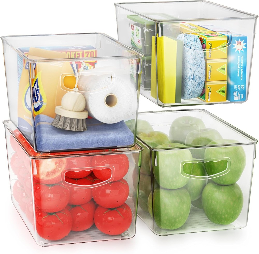 Clear Storage Bins W/ Lids Stackable Large Plastic Containers Pantry