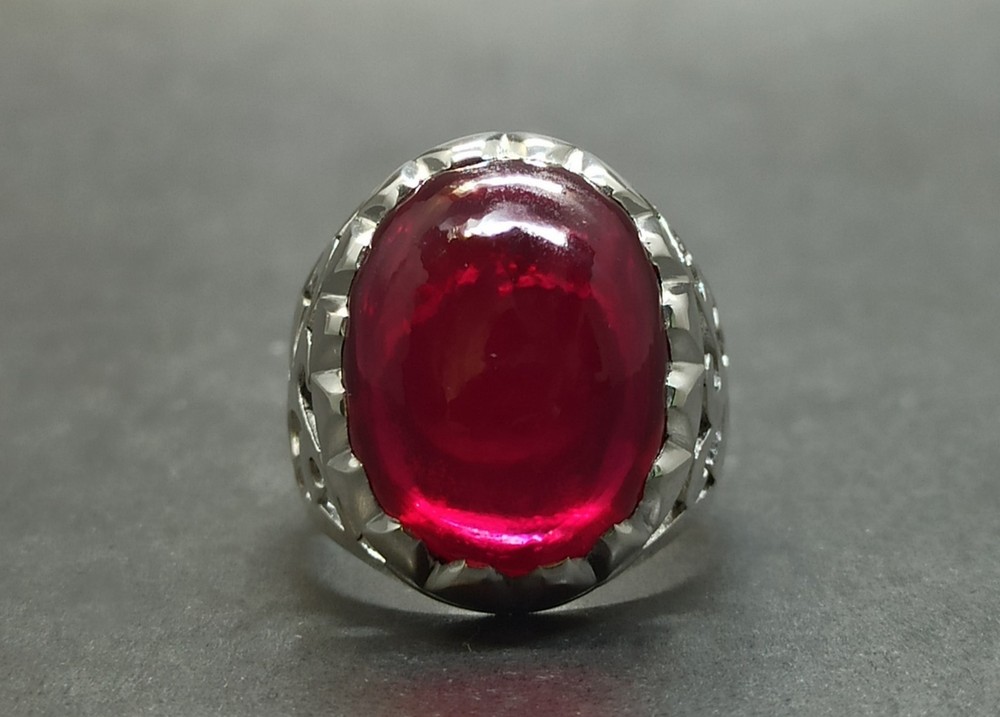Cabochon Deep Red Ruby Men’s Ring 925 Sterling Silver Handmade Yakoot Rubin