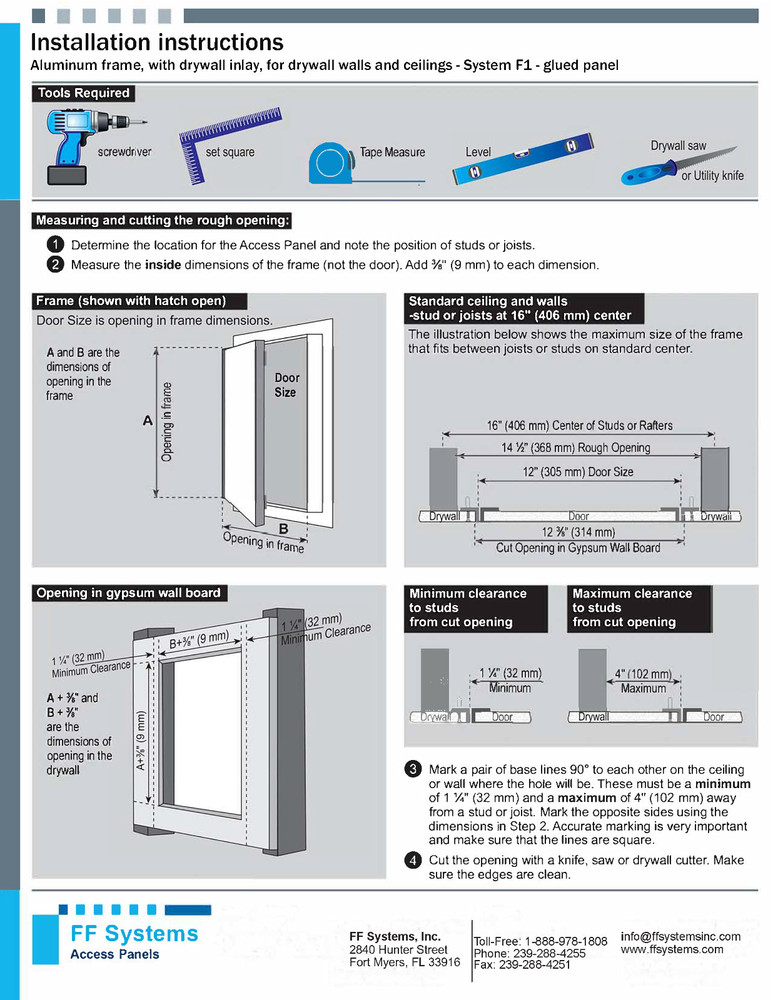 System F1 - Access Panel | Fixed Hinge | Touch Latch | 5/8" Drywall | 18" X 18"