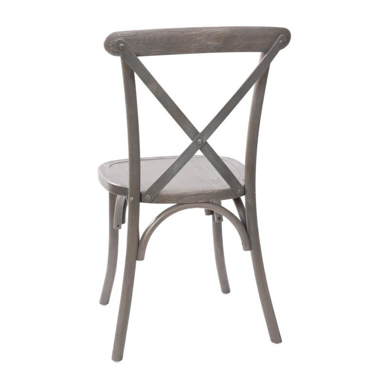 Bistro Style Cross Back Gray Wood Stackable Restaurant Dining Chair