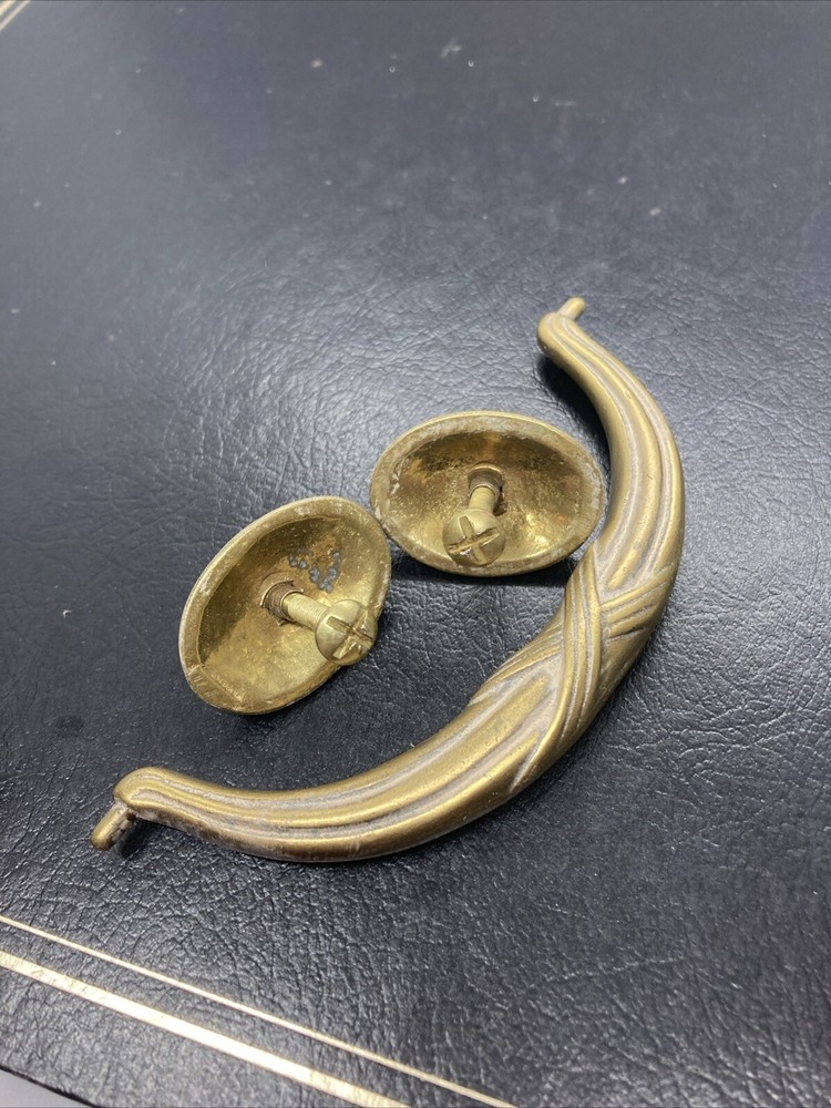 Old Drawer Drop Handle Bail Pull Solid Brass Vintage 5” Center Holes Heavy