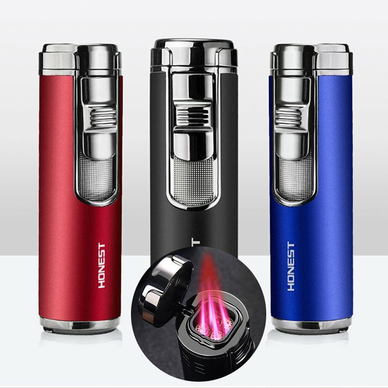 4 Jet Flame Torch Lighter Cigar Lighter Adjustable Refillable Butane Gas Gift