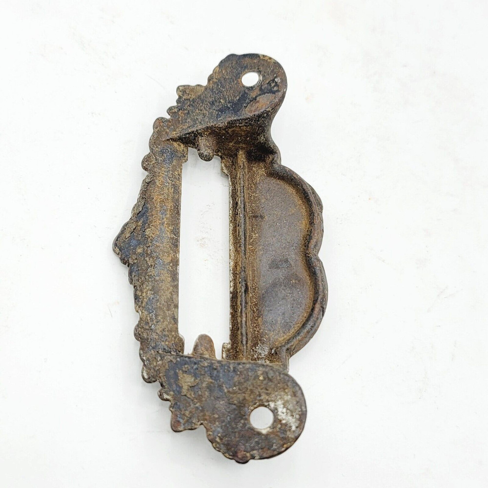Vintage SINGLE Bin Pull Drawer Ornate Label Slot Hardware Reclaimed 4"