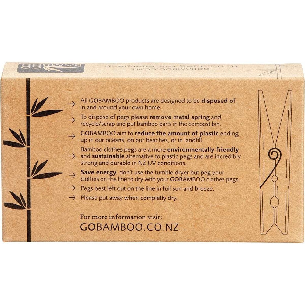 Go Bamboo Clothes Pegs Biodegradable Bamboo 20 Pack