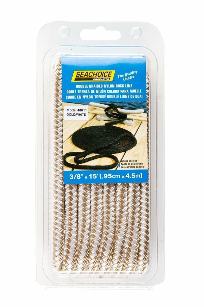 SEACHOICE Double-Braid Nylon Dock Line 3/8 x 15' 40011 Gold/White