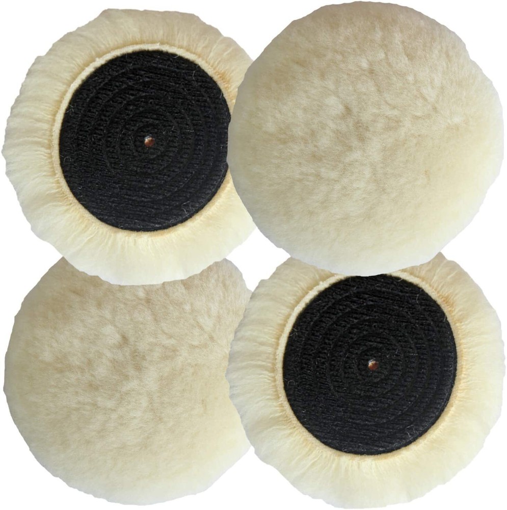 3 Inch Polishing Pad Buffing Pad Kit 4PCS Buffer 100% Natural Wool Hook and Loop