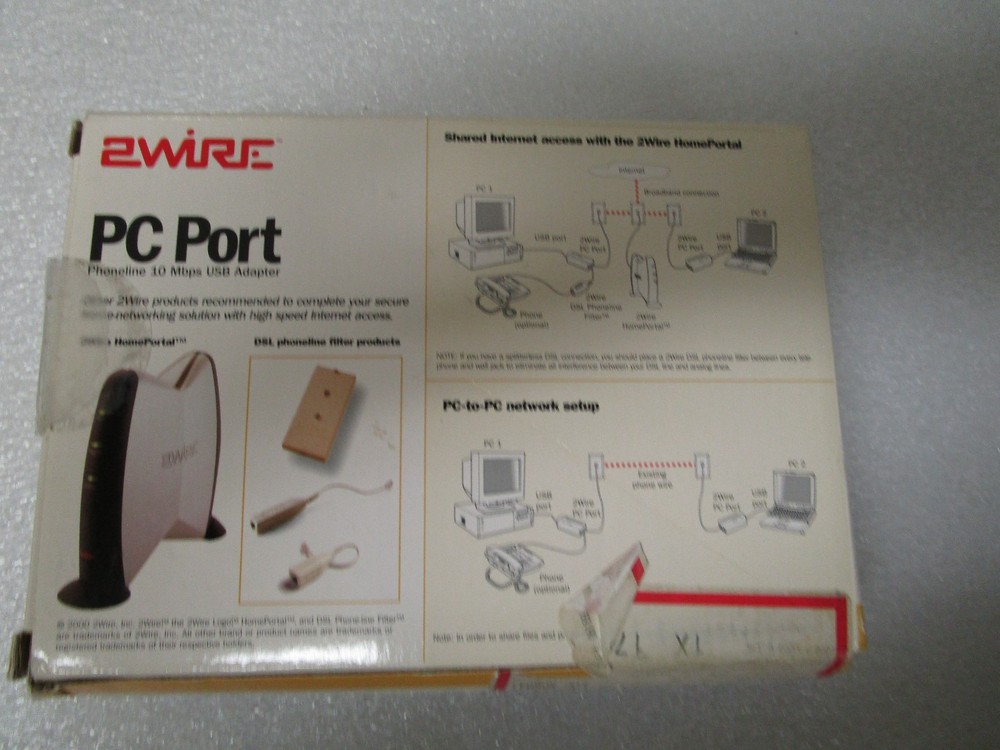 2WIRE PC Port Phoneline 10 Mbps USB Adapter HomePNA 2.0 - 2PH-U100B
