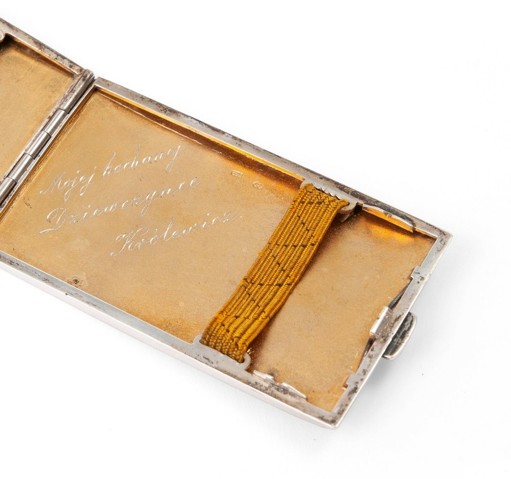 Art Deco Solid Silver Engine Turned & Enamel Cigarette Case - Polish / Poland
