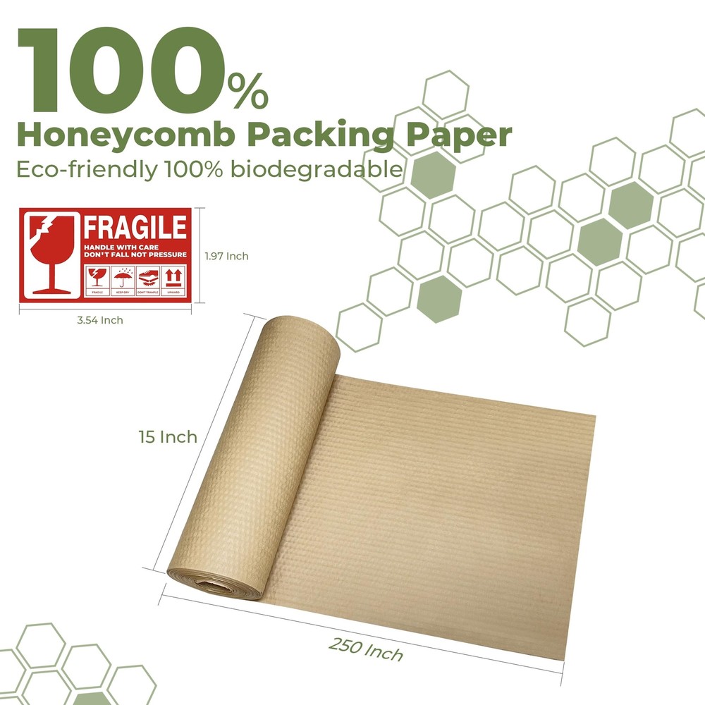 Honeycomb Packing Paper Wrap 15''x250', Substitute Alternative for Bubble Cus...