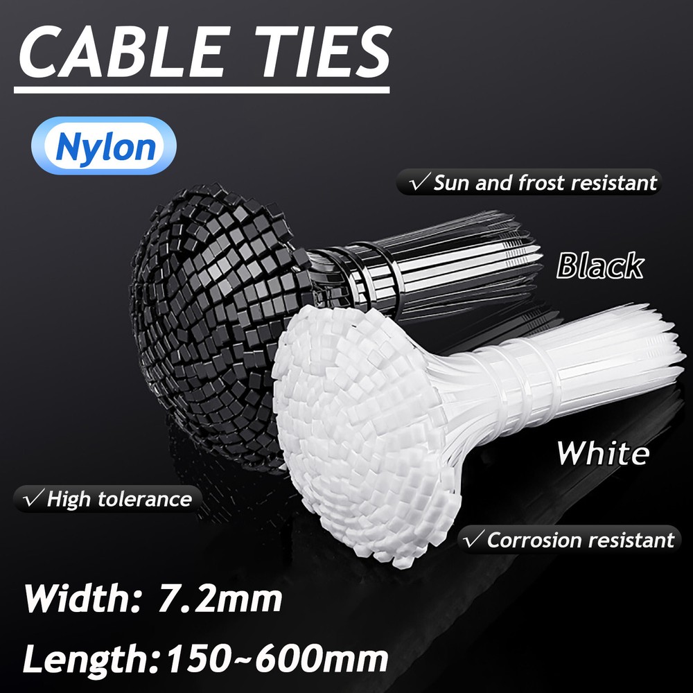 White/Black Nylon Cable Ties Zip Wraps Thick Heavy Duty Cable Tie UV Resistant