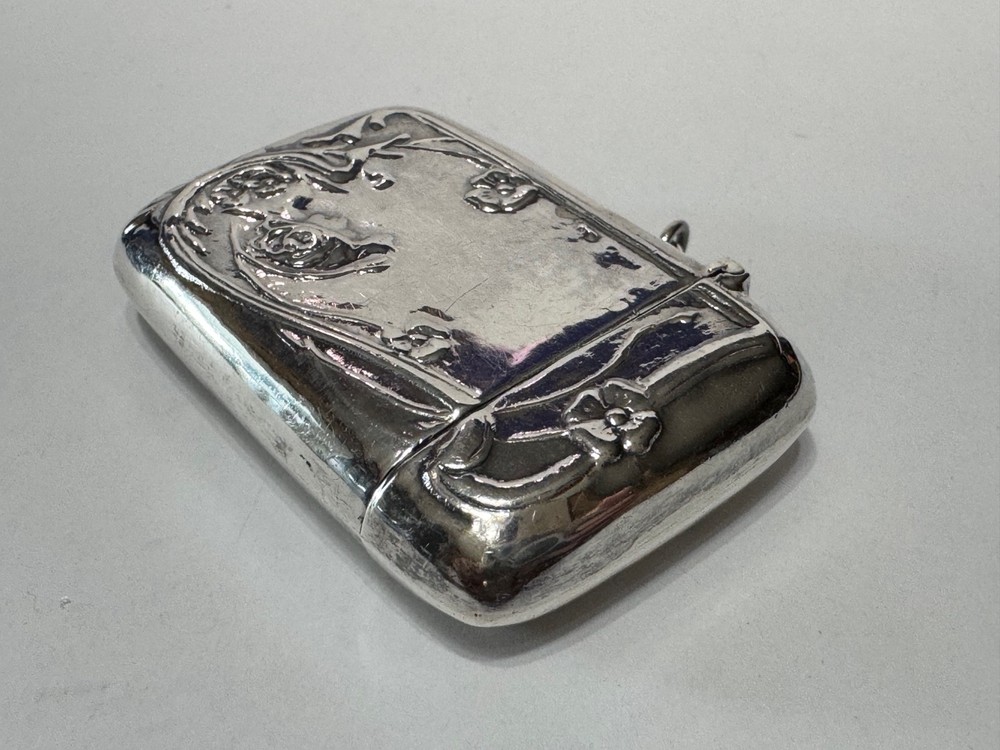 Antique Sterling Silver Repousse Rectangular Etui Art Nouveau for Chatelaine