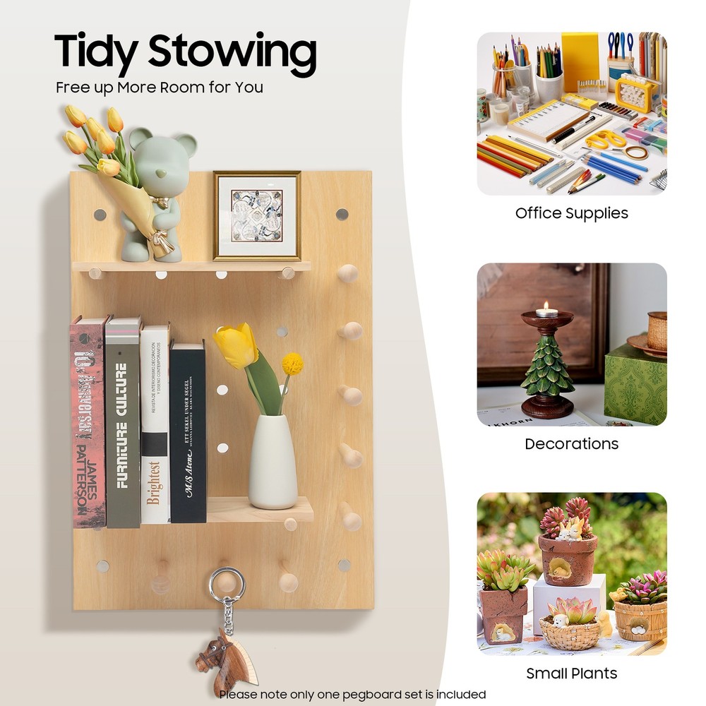 Wood Pegboard Combination Wall Organizer Kit Wooden Display Pegboard Panel Kit