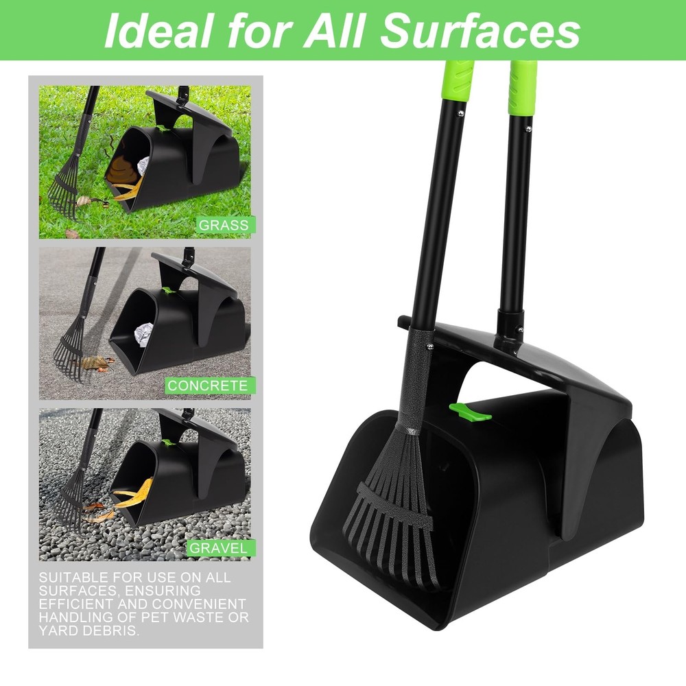 Pooper Scooper with Heavy Duty Swivel Bin & Rake, Long Handle for Medium/Smal...