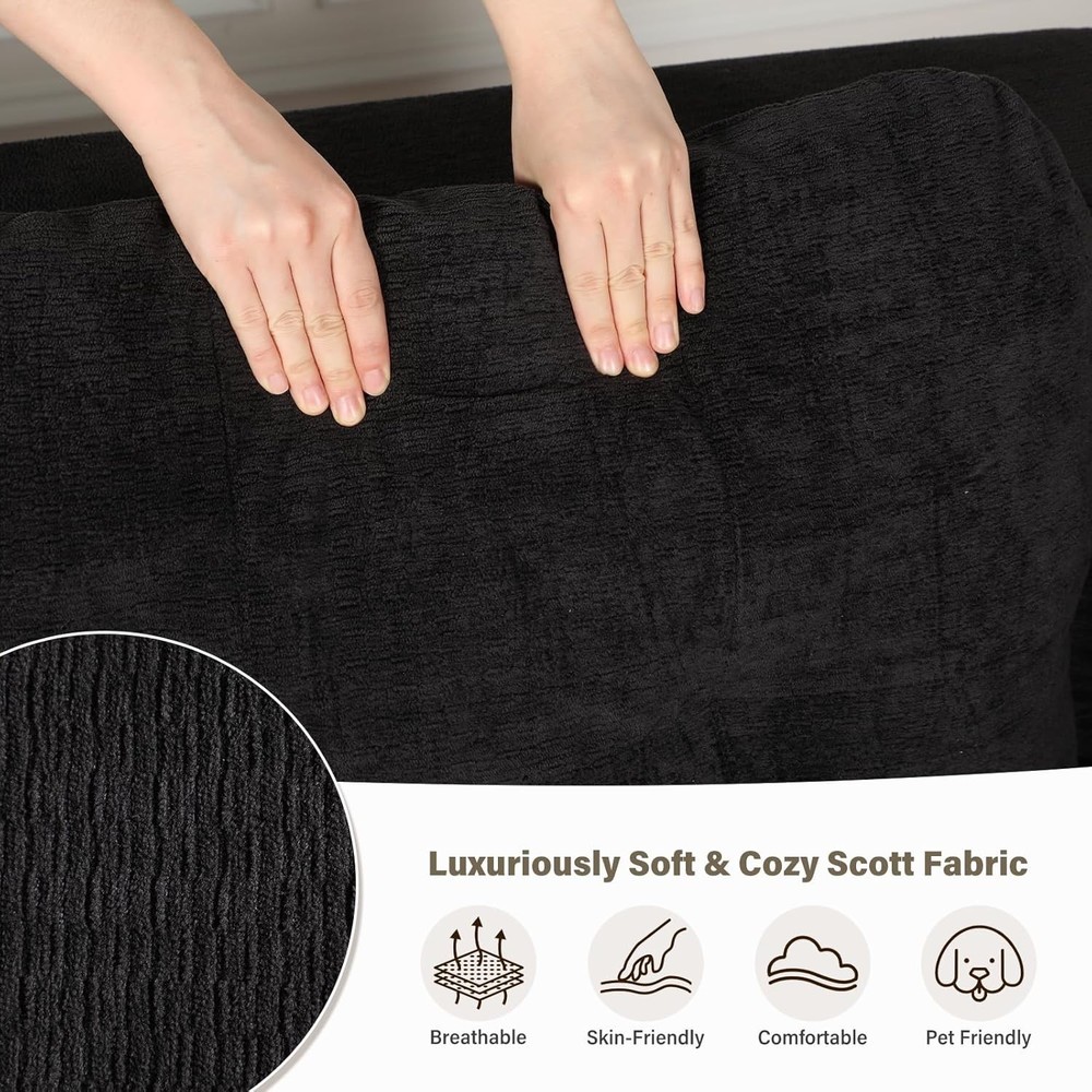 Convertible Sofa Bed Queen Folding Cloud Couch Black No Assembly w/Blanket