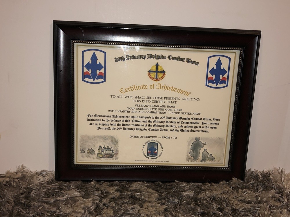 29TH INFANTRY BRIGADE COMBAT TEAM - COA / (COMMEMORATIVE CERTIFICATE)