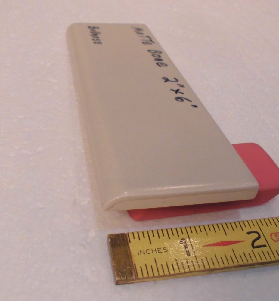 1 pc. Matte Bone - Almond: Ceramic Bullnose Tile 2” X 6” Flat-Surface Type, NEW
