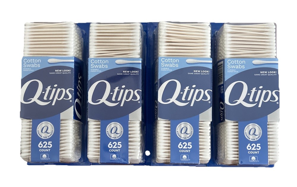 Q-tips Cotton Swabs 625 Count Box - 4 Pack Bundle 2500 Total Count