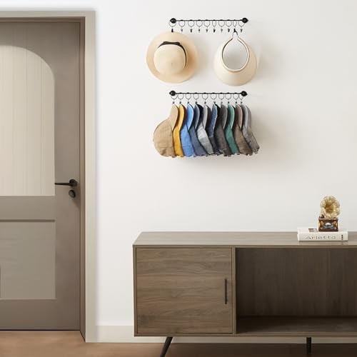 Hat Rack for Baseball Cap Hat Storage with 20 Hooks - Modern 2-Pack Black