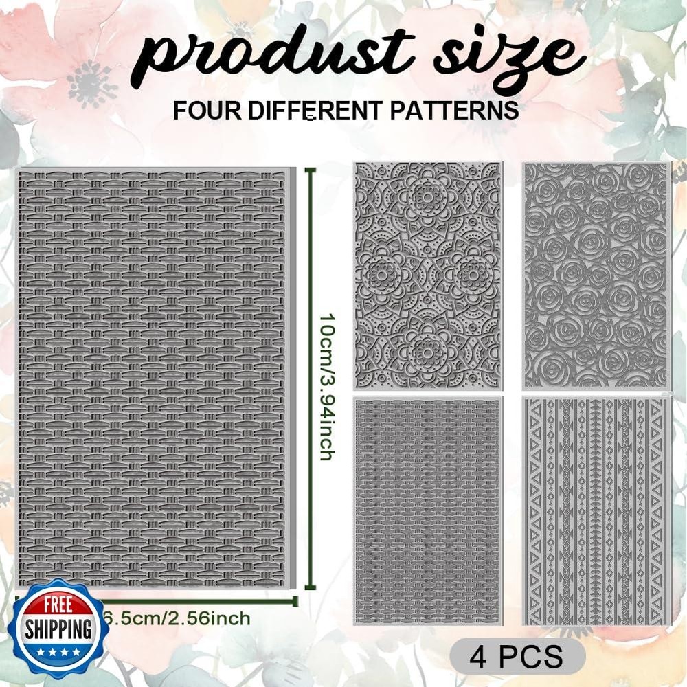 ACRNIGHEET 4PCS Polymer Clay Texture Sheets Set for Using with Clay Cutters,