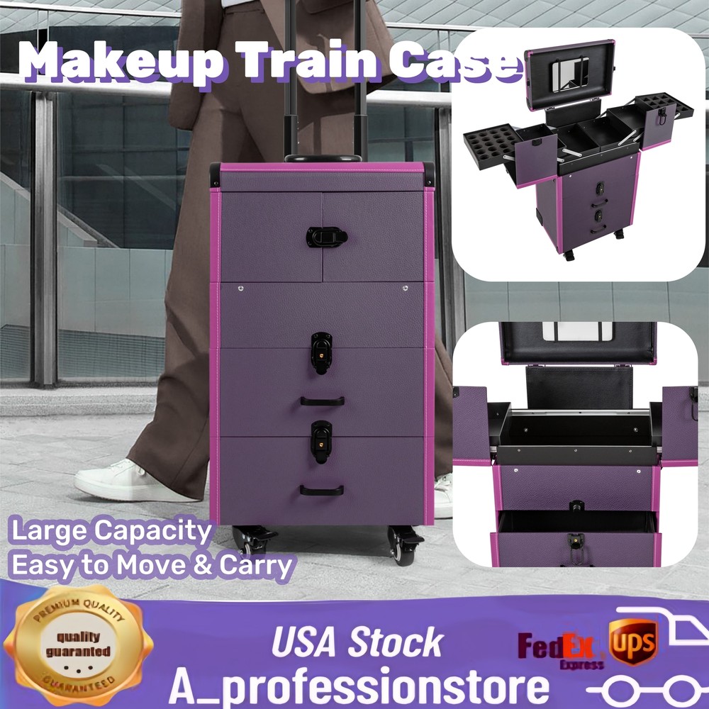 Rolling Makeup Case Beauty Organizer Box Lockable Cosmetic Case Trolley