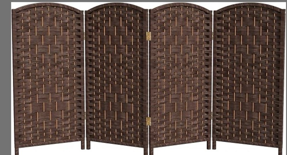 3 Ft. Short Diamond Weave Fiber Folding Screen - Dark Mocha - 4 Panel