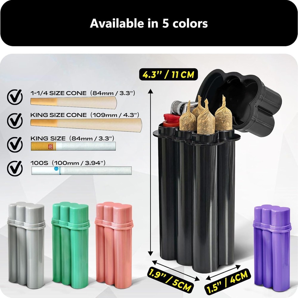 (4 Pack) King Size Pre-roll Cone Holder Case, 4-Hole Cigarette Case for Regular