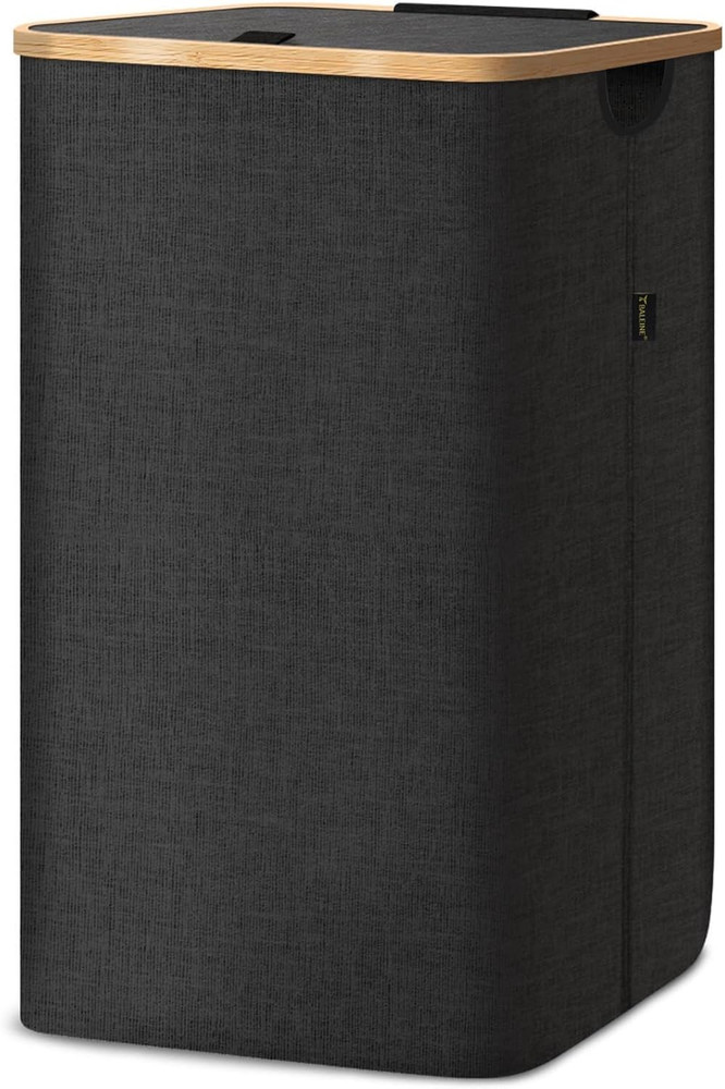 Laundry Hamper with Lid, Tall Laundry Baskets with Bamboo Pull Handles, Large La
