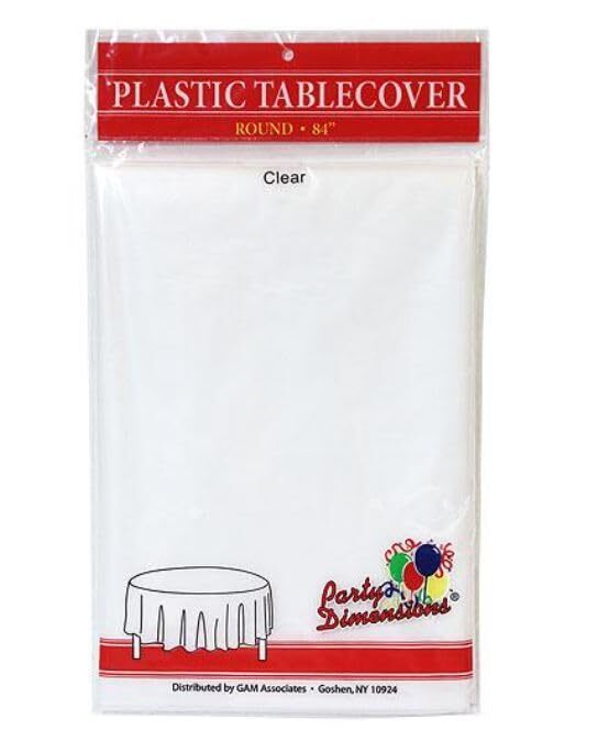KingZak 84" Round Plastic Tablecover- 12 count