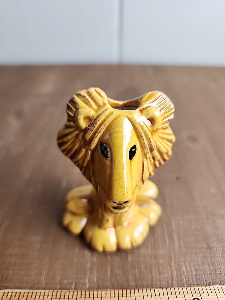 Vintage Tan Lion Ceramic Macrame Bead 2.5 Inch