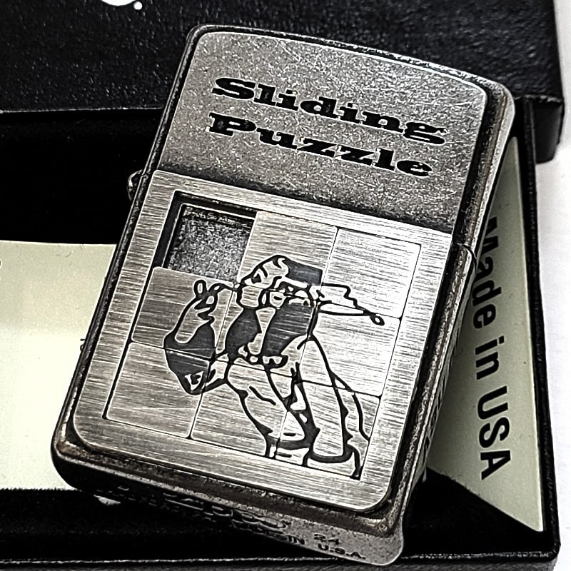 Zippo Windy Puzzle Etching Antique Silver One Sided Processing Lighter Regular