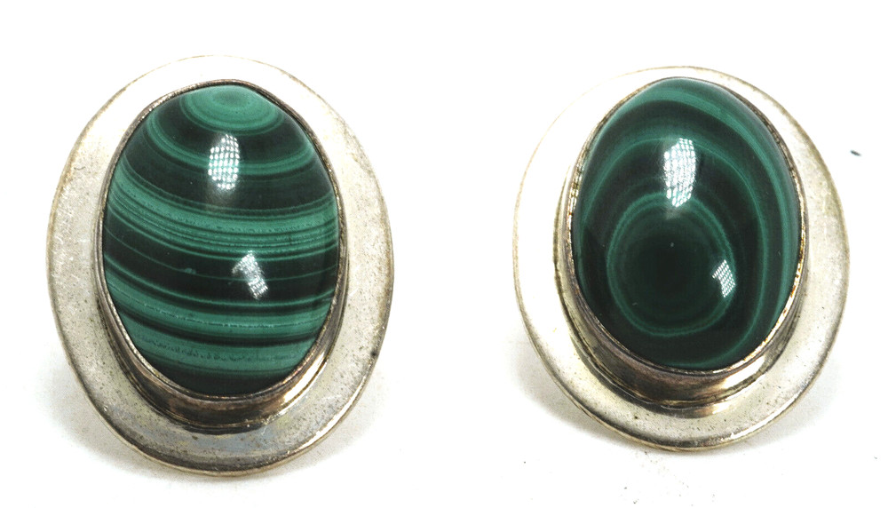 Mexico Sterling Silver Malachite Post Back Earrings