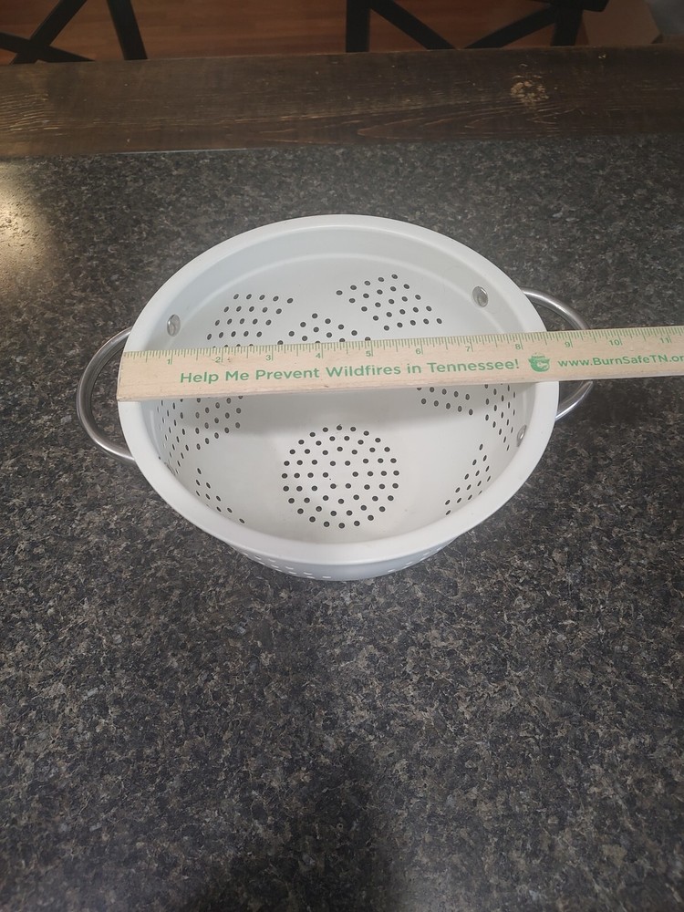 Colander Strainer Stainless Handles Cream Enamel white