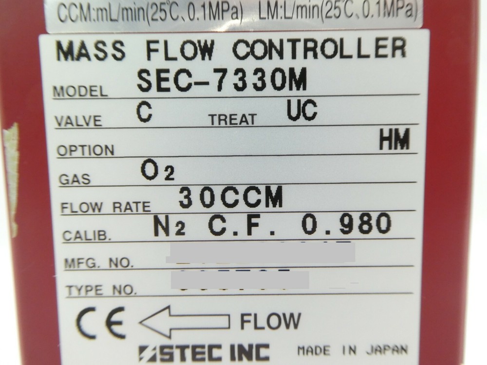 STEC SEC-7330M MFC Mass Flow Controller SEC-7330 30 CCM O2 Working Spare