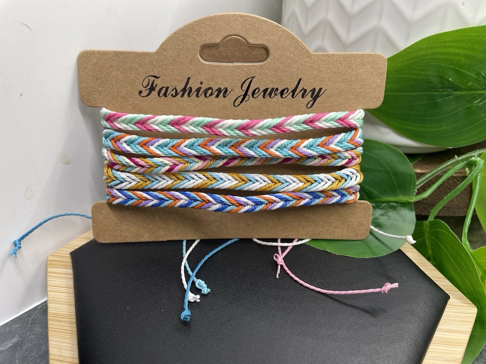 5 PC Braided Bracelet Stackable Adjustable Tie Free Ship B5228