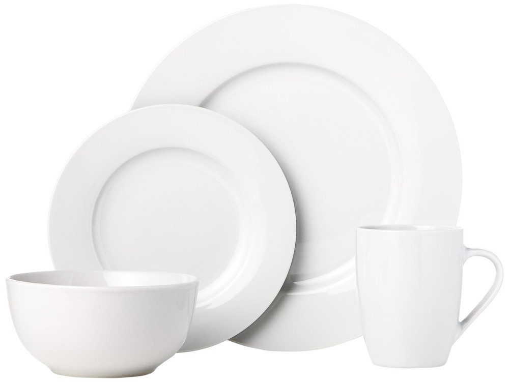 16-Piece White Porcelain Dinnerware Set Microwave & Dishwasher Safe 4 Plates