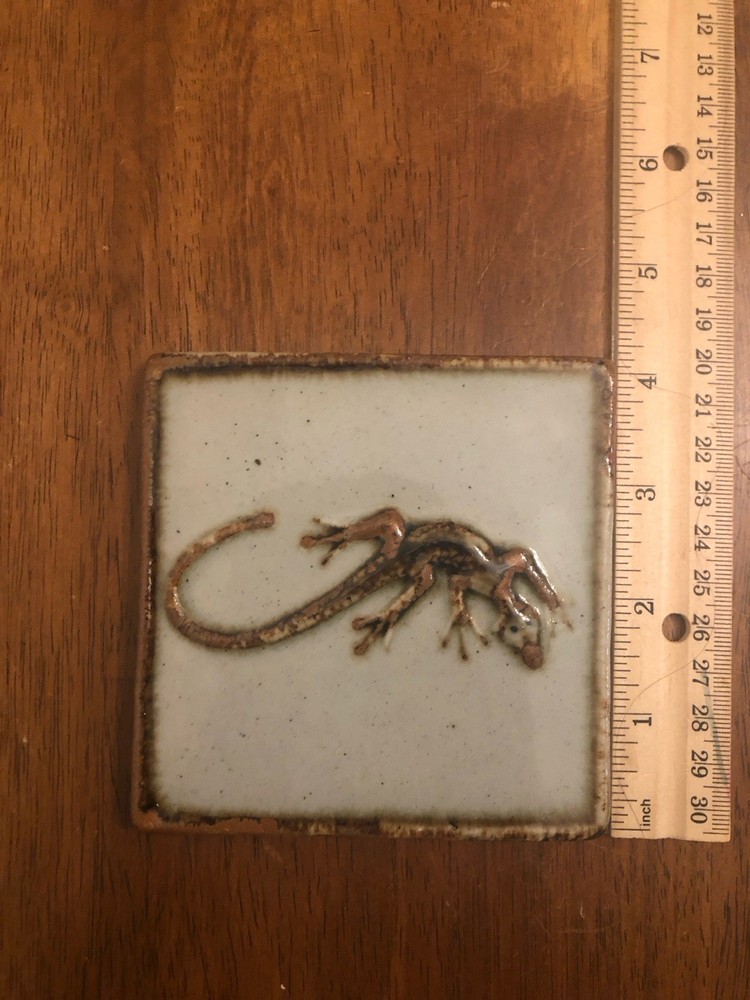 Glazed Pottery Ceramic Tile Lizard 4 In Signed Mex