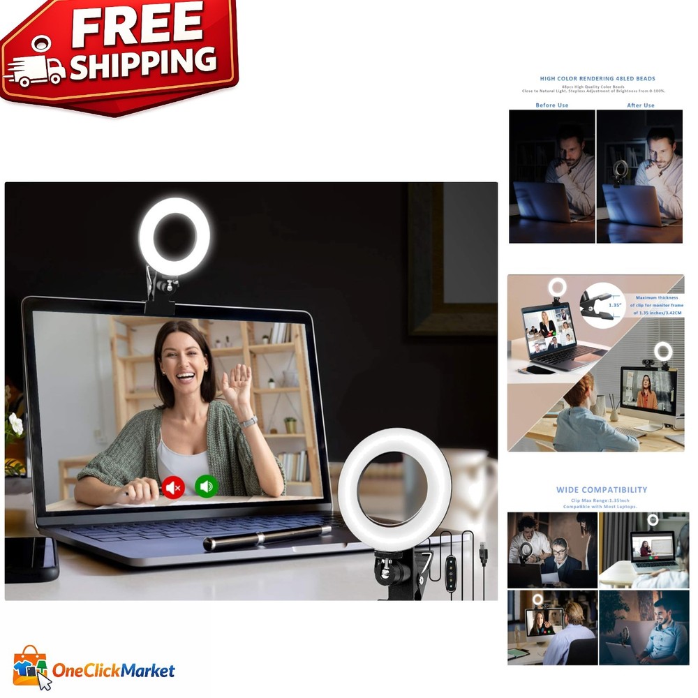 USB Clip-On Ring Light for Video Conferencing: Adjustable Brightness & Color