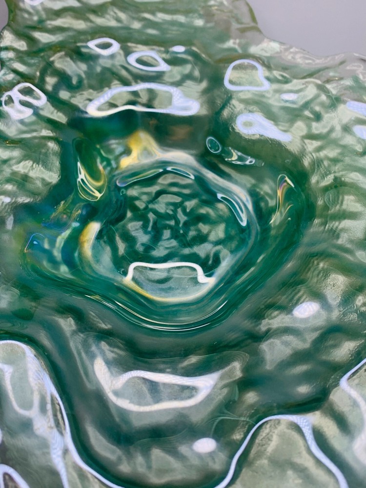 Green Textured Glass Oyster Shell Dish, 17" x 13"