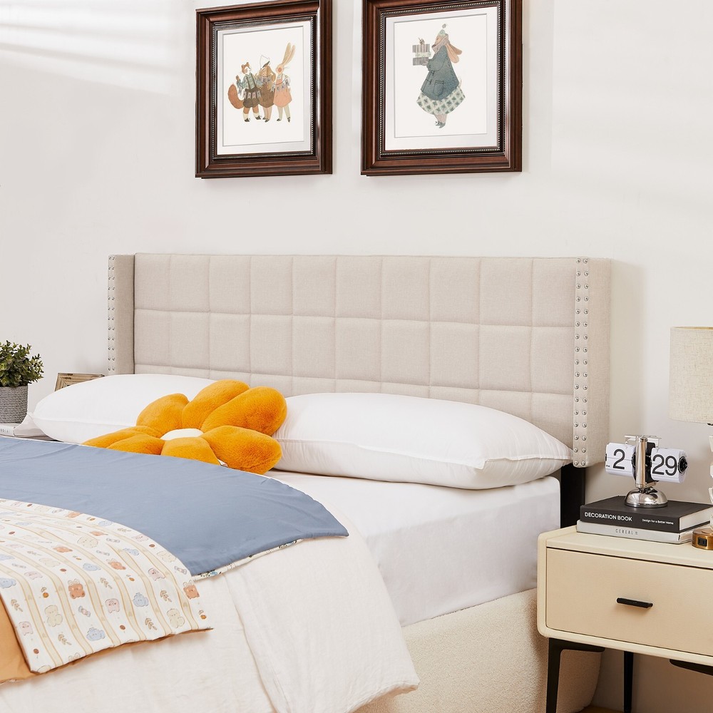 Upholstered Queen King Size Headboard Only Tufted Linen Fabric Bed Headboard
