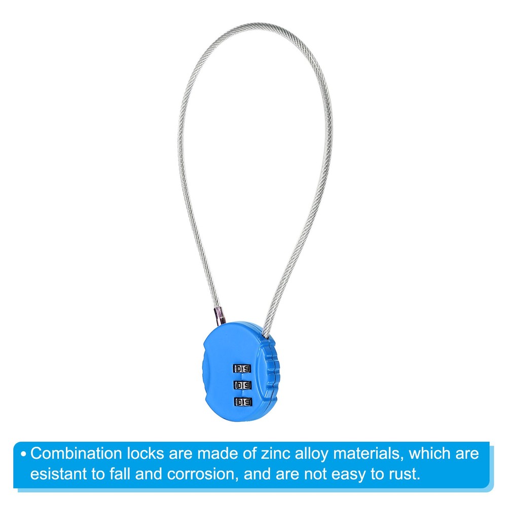 Small Combination Lock 11.8 Inch, 1 Pack 3 Digit Padlock for Locker, Bright Blue